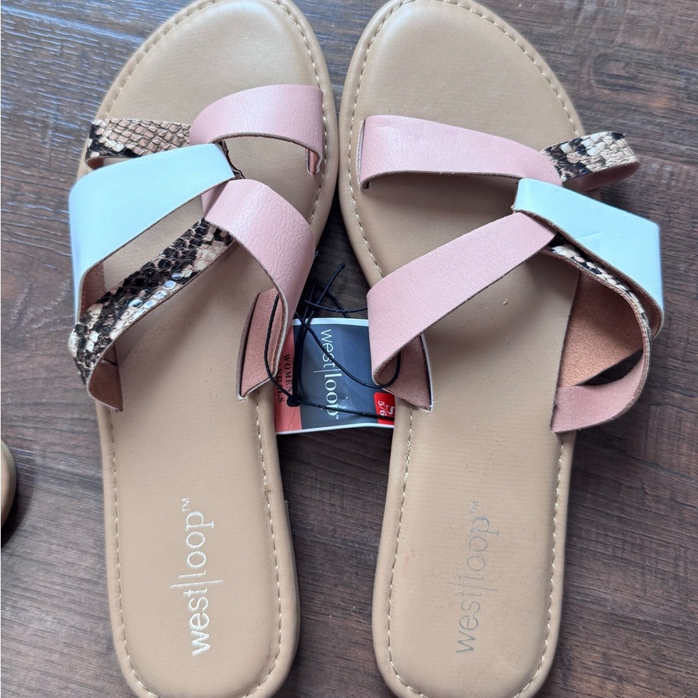 West Loop Women's Pink and White Strappy Sandals